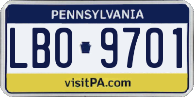 PA license plate LBO9701