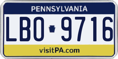 PA license plate LBO9716