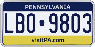 PA license plate LBO9803