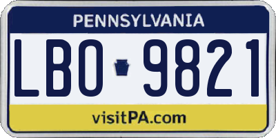 PA license plate LBO9821