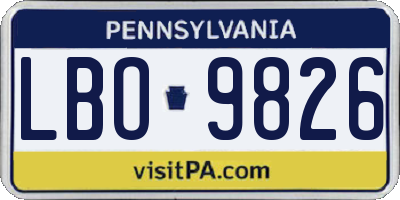 PA license plate LBO9826