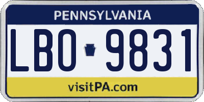 PA license plate LBO9831