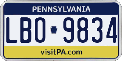PA license plate LBO9834