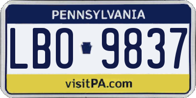 PA license plate LBO9837