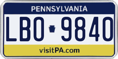PA license plate LBO9840