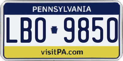 PA license plate LBO9850