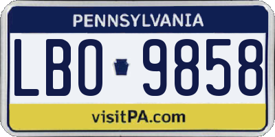 PA license plate LBO9858