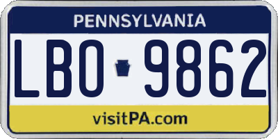 PA license plate LBO9862