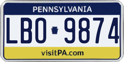 PA license plate LBO9874