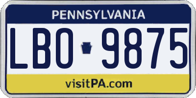 PA license plate LBO9875