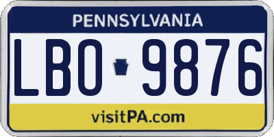 PA license plate LBO9876
