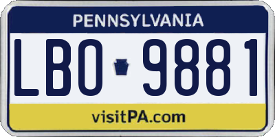 PA license plate LBO9881