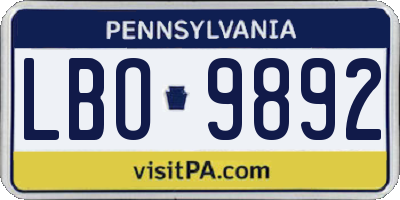 PA license plate LBO9892