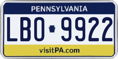 PA license plate LBO9922