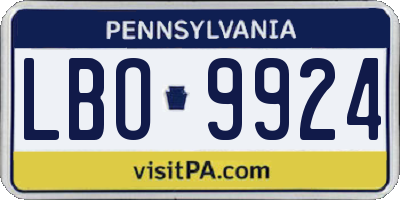 PA license plate LBO9924