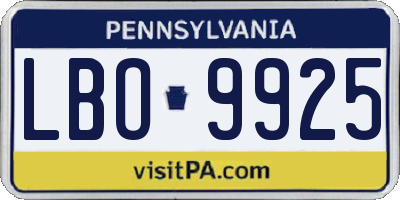 PA license plate LBO9925