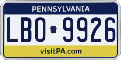 PA license plate LBO9926