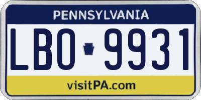 PA license plate LBO9931