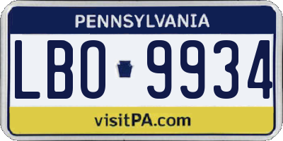 PA license plate LBO9934