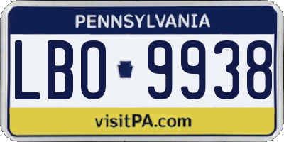 PA license plate LBO9938