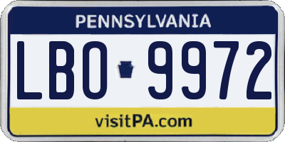 PA license plate LBO9972