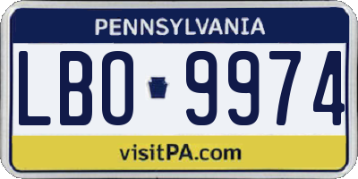 PA license plate LBO9974