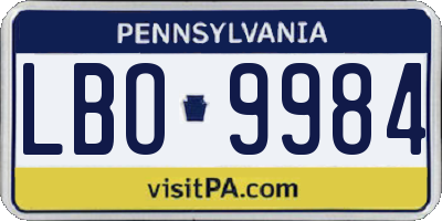 PA license plate LBO9984