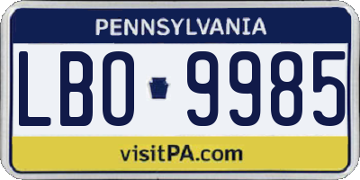 PA license plate LBO9985