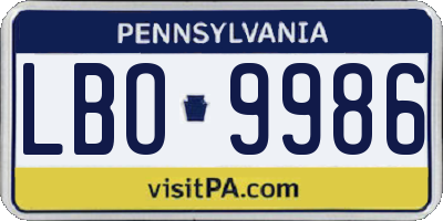 PA license plate LBO9986