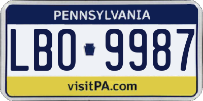 PA license plate LBO9987