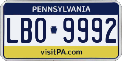 PA license plate LBO9992