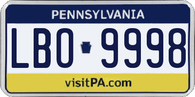 PA license plate LBO9998