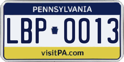 PA license plate LBP0013