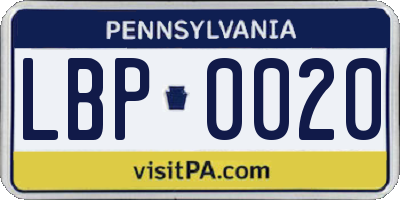 PA license plate LBP0020