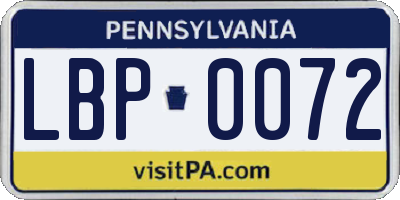 PA license plate LBP0072