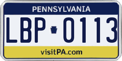 PA license plate LBP0113