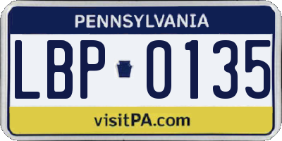 PA license plate LBP0135