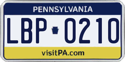 PA license plate LBP0210