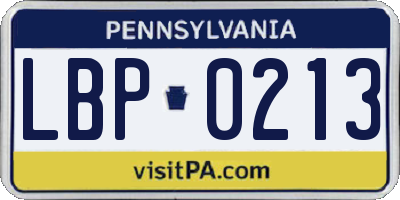 PA license plate LBP0213