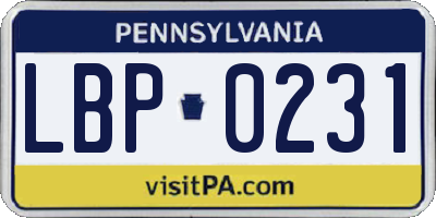 PA license plate LBP0231