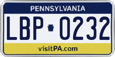PA license plate LBP0232