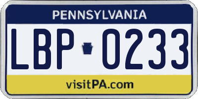 PA license plate LBP0233