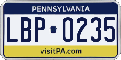 PA license plate LBP0235