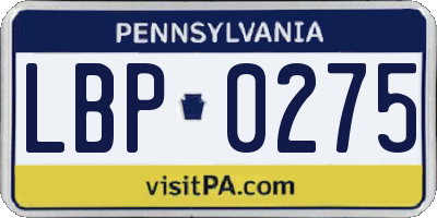 PA license plate LBP0275