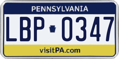 PA license plate LBP0347