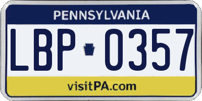 PA license plate LBP0357