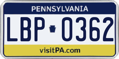 PA license plate LBP0362