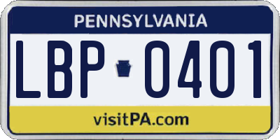 PA license plate LBP0401
