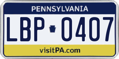 PA license plate LBP0407
