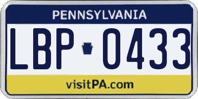 PA license plate LBP0433